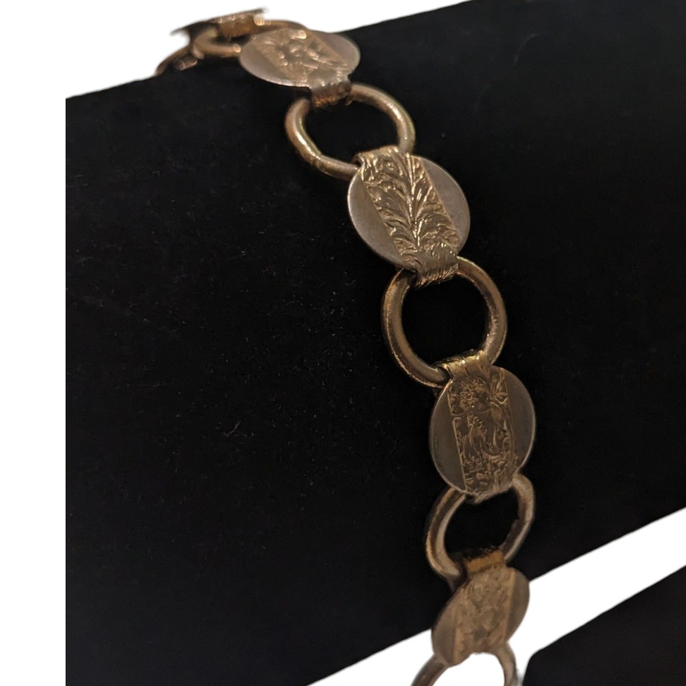 Sarah Cov Vintage Bracelet Floral Etched Gold Tone Costume Jewelry‎